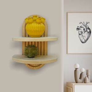 Natural Wooden Wall Flower Shelf with Arched Design, Arched Wall Wood Shelf in Mid-Century Modern Style, Mid-Century choice - 1 or 2 shelves