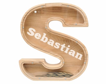 Personalized Large Kids christmas gift Letter Piggy Bank Custom Name Coin Bank Money Box Birthday Wood Alphabet Letter Bank Personalized