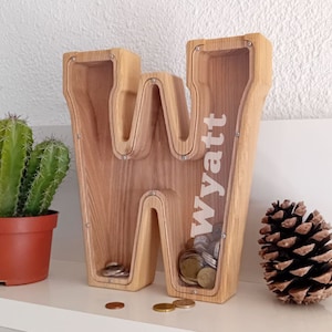 Alcancía de madera personalizada para niños, regalo de madera para niños, regalo neutro para baby shower, alcancía con letras personalizada, decoración para guardería de niños
