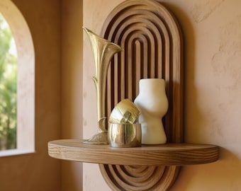 Arched Wooden Shelf Mid-Century Modern Floating Shelf, Arched Wall Wood Shelf in Mid-Century Modern Style boho