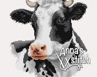 Black cow - Pet cross stitch pattern featuring a domestic animal PDF instant download Jackie Beau design