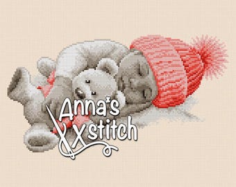 Baby sleeps with teddy - Cute baby cross stitch pattern PDF instant download xstitch Jackie Beau design