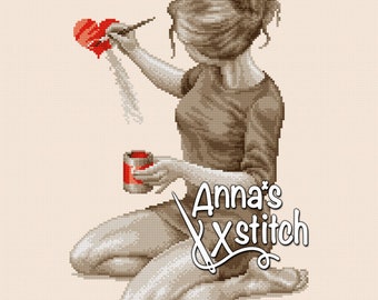 Enamored girl - Sweet child cross stitch pattern PDF instant download Jackie Beau xstitch chart