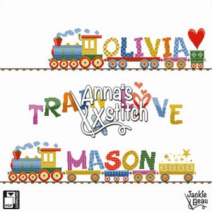 Tren amor - Patrón PDF de xstitch para una adorable pieza de bebé, ideal para decoración infantil moderna, descarga instantánea