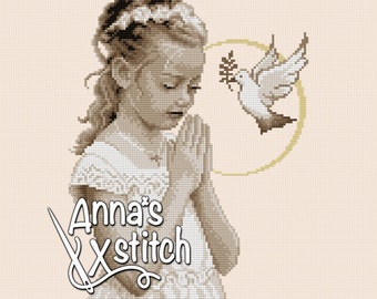 Communion girl - Religious cross stitch design with religious theme instant PDF download xstitch pattern