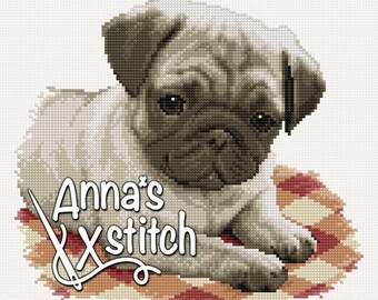 Pug dog - Pet cross stitch pattern featuring a domestic animal PDF instant download Jackie Beau design