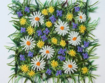 Floral textile art, hand embroidery, dissolvable fabric, free postage