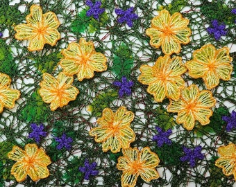 Primroses and Violets - free postage, unframed, machine embroidery