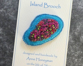 Island brooch - FREE P&P, textile art, free motion machine embroidery, unique wearable art