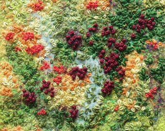 Rowan Trees, hand embroidery, autumn, fall, textile art, unframed
