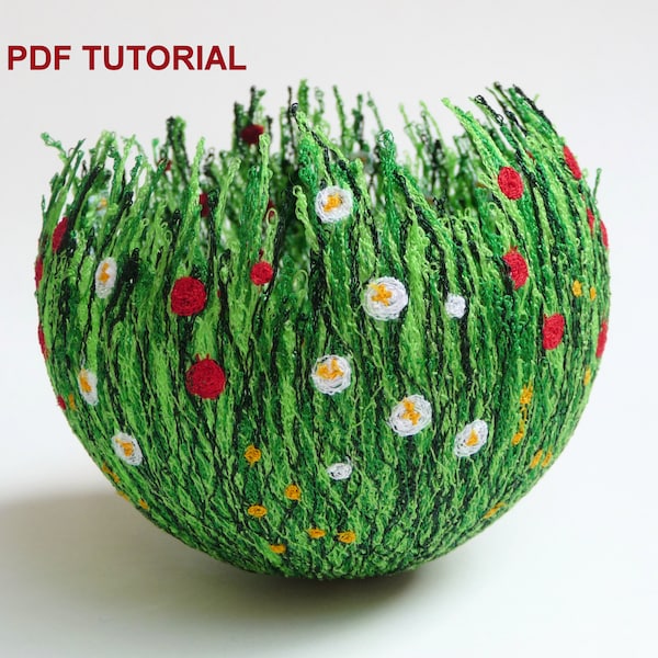 Meadow bowl TUTORIAL, téléchargement numérique PDF, broderie machine, film soluble