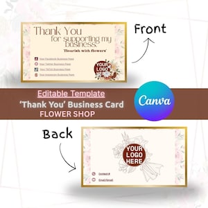 Thank You Business Card Editable Template | FLOWER SHOP THEME Thank You Card Editable|Thank you Business Card Ready to Print Business Card