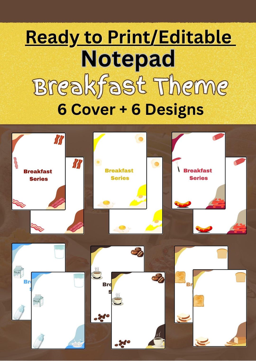 Breakfast Theme Notepad Set: Printable Designs (digital Download) - Etsy