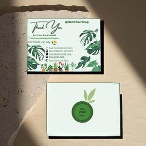 Modèle modifiable de carte de visite de remerciement | Carte de remerciement sur le thème des amateurs de plantes modifiable|Carte de visite de remerciement Carte de visite prête à imprimer