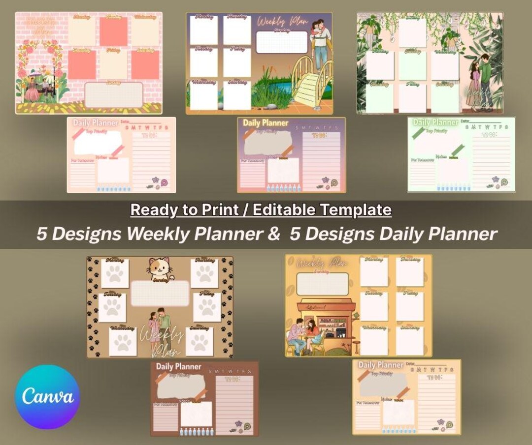Printable Weekly & Daily Planner Bundle | Editable Canva Templates ...