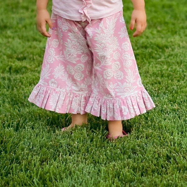 Pink Floral Single Ruffle Pants/Capris...by Kissing Kumquats