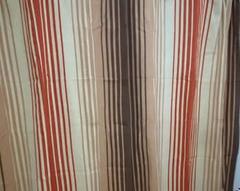 Vintage 60’s 70’s mod orange brown stripe shower curtain retro boho MCM decor 68” long Ames cotton canvas farmhouse bohemian