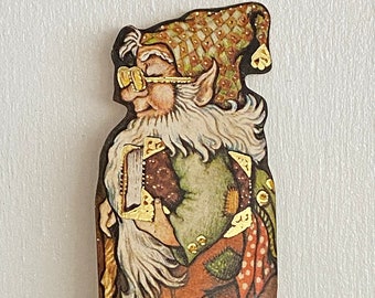 Vintage 70’s gold gnome paper bookmark collector Antioc Bookplate