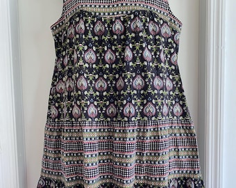 Vtg 90’s does 60’s cotton batik block print sleeveless dress whimsigoth boho hippie cottagecore goth folk 40-42-45