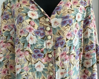 Vintage 80’s plus size iconic floral print dress volup short sleeve Betsy Lauren sz 24 50-56-68 lace up back Blossom Elaine
