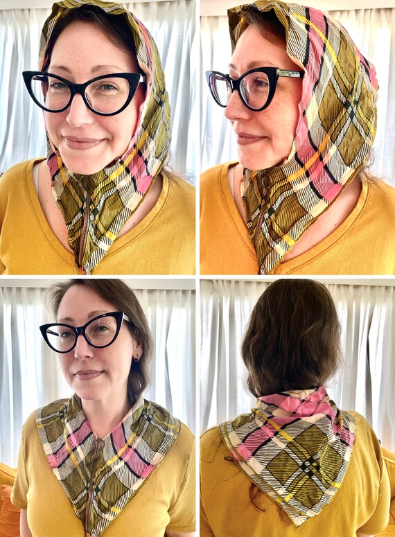 Vintage 50’s pink golden plaid zipper scarf mod r… - image 2