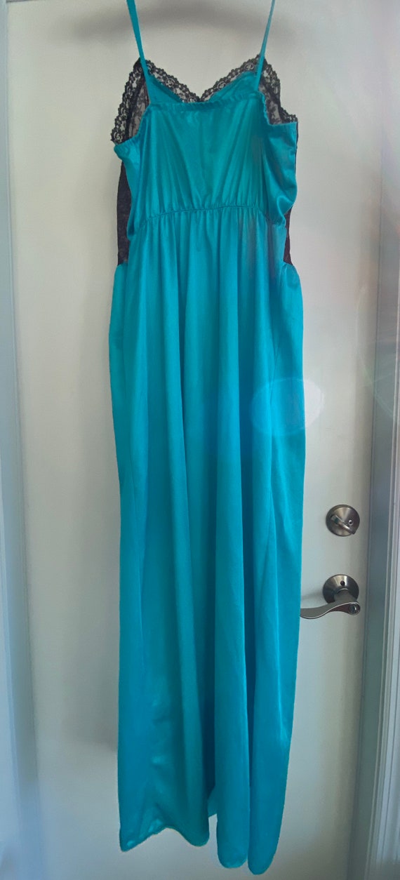 Vtg 70’s plus size pin up maxi turquoise black la… - image 4