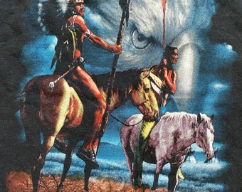 Vintage 90’s Native American Indian horseback eagle black t shirt XL TN river thunder sportswear tshirt nineties cotton