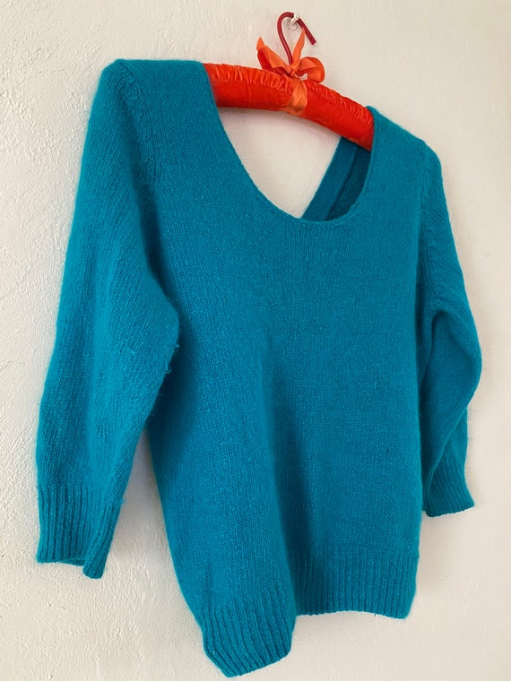 Vintage 50’s or 60’s turquoise silk angora lambsw… - image 3