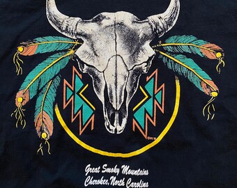 Vintage 80s Buffalo Skull T-Shirt, Great Smoky Mountains Souvenir