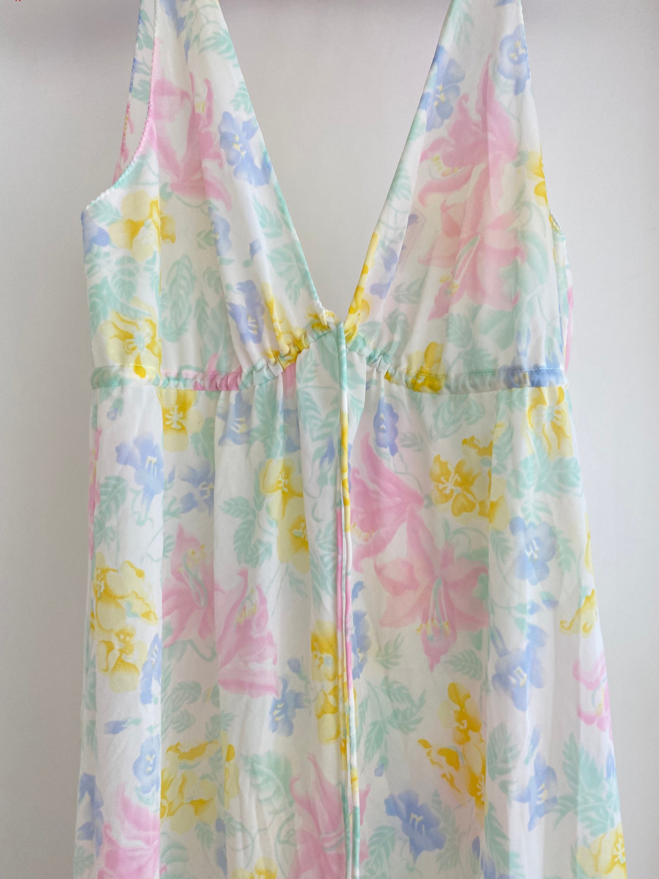 Vintage 60’s Plus Size Mod Nylon Empire Waist Flower Power L 1X 2X ...