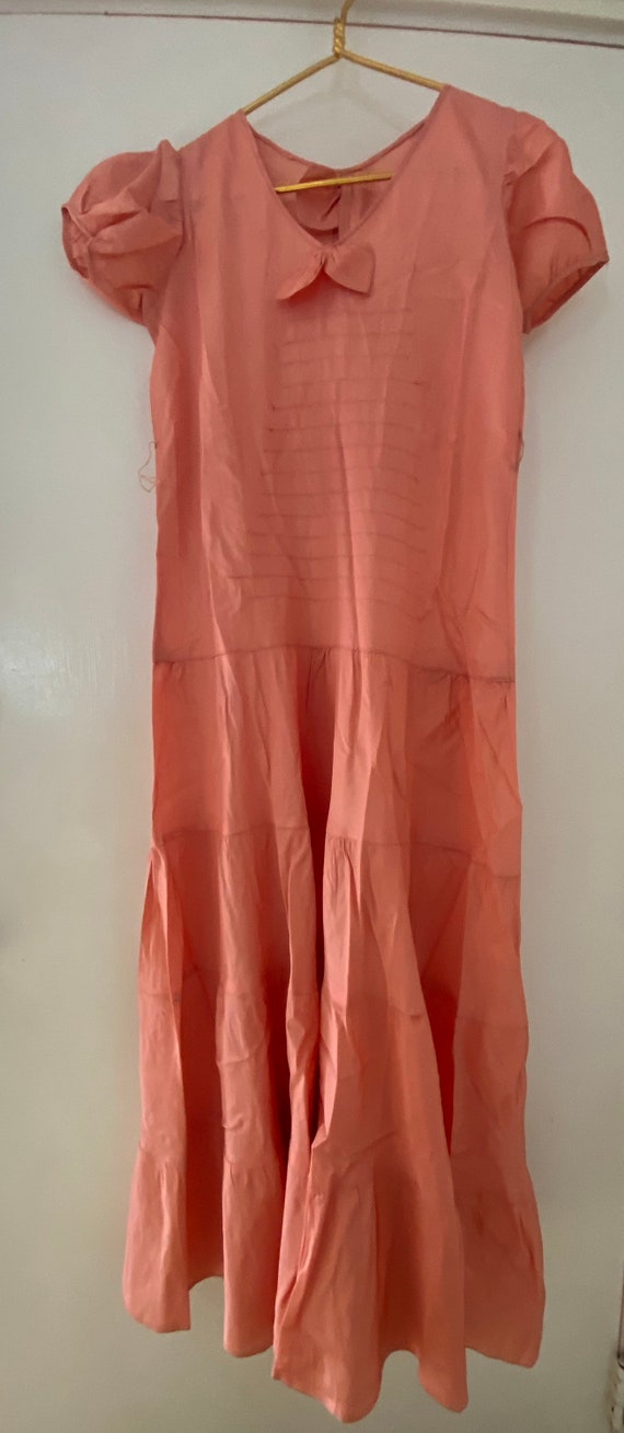 Vtg 1930’s antique pretty peach pink taffeta prin… - image 4