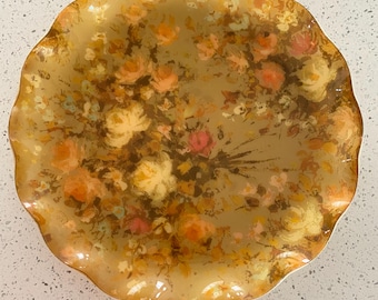 Vtg 60’s floral ruffle plastic tray lucite mod retro flower power design 17” acrylic cottagecore boho garden party tablescape