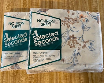 Vintage 70’s butterfly floral twin flat & fitted sheet set mod boho 39” x 76” grandmillennial new old stock original packaging percale