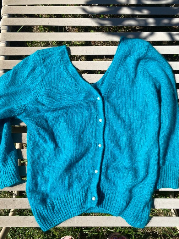 Vintage 50’s or 60’s turquoise silk angora lambsw… - image 7