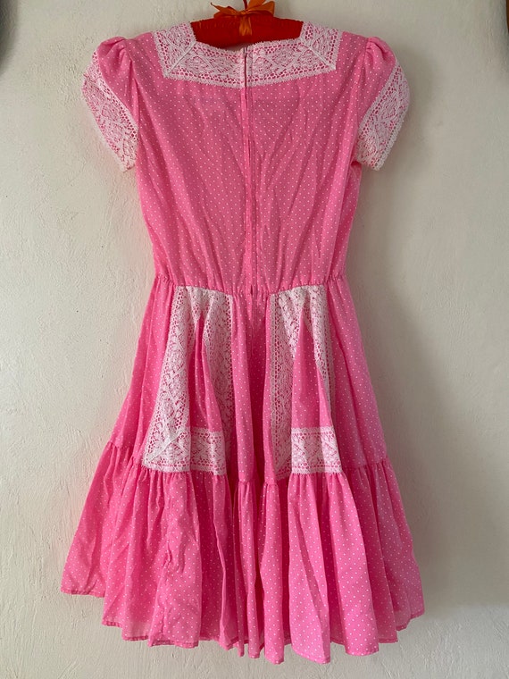 Vintage 60’s bubblegum pink Swiss dot lace trim L… - image 6