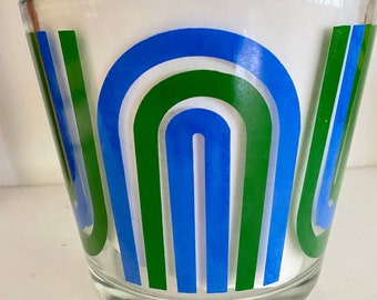 Vintage 70’s Psychedelic Colony blue and green arches ice glass bucket mod bowl boho kitchen glassware