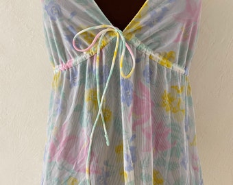 Vintage 60’s plus size mod nylon empire waist flower power L 1X 2X dreamwear nightie nightgown sexy Boudoir nightie baby doll lingerie