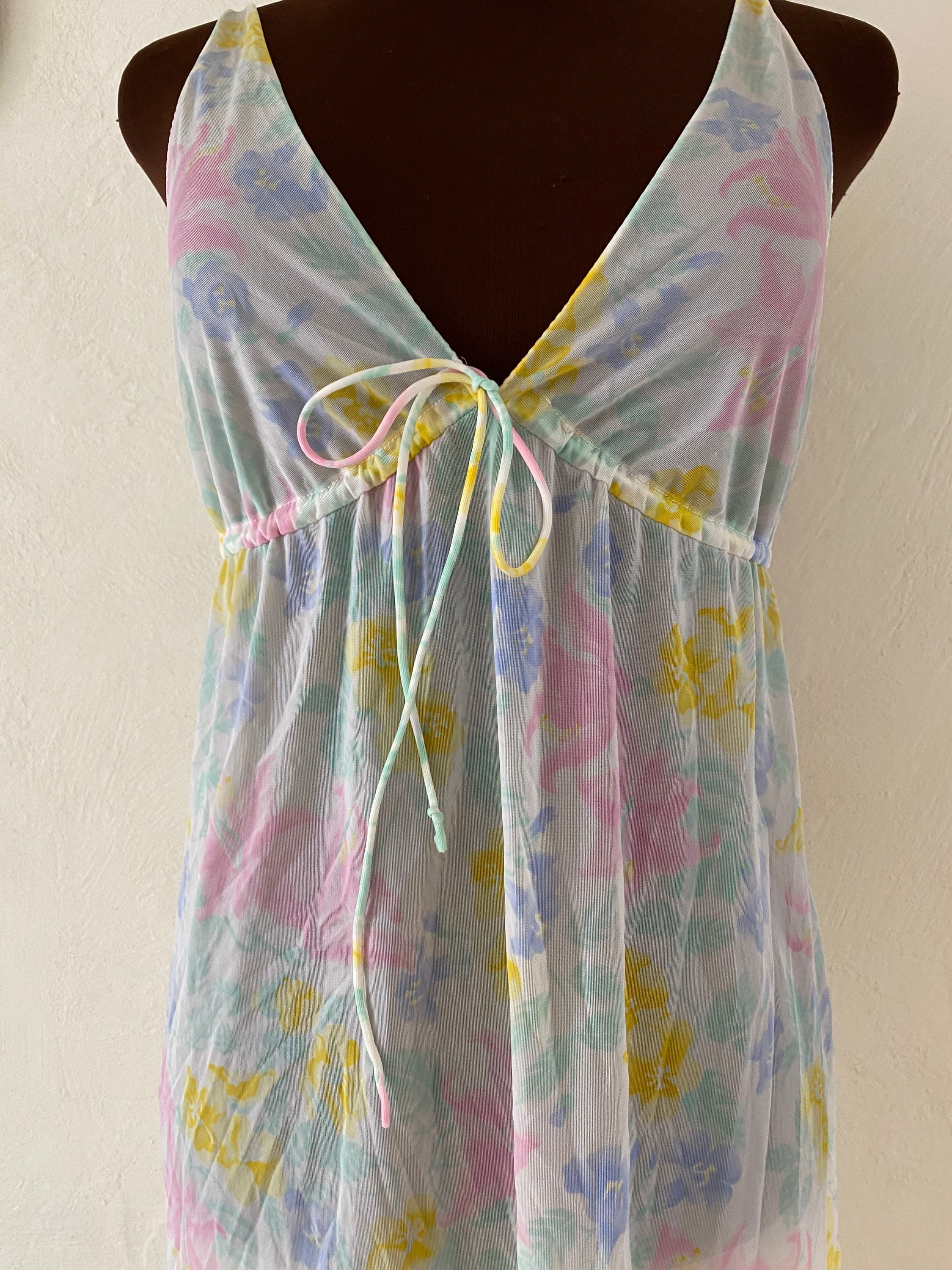 Vintage 60’s Plus Size Mod Nylon Empire Waist Flower Power L 1X 2X ...