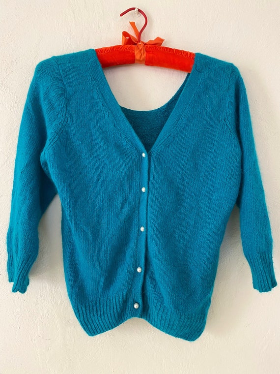 Vintage 50’s or 60’s turquoise silk angora lambswo