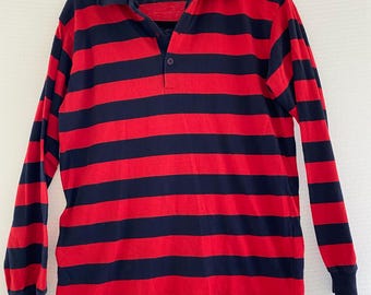 Vintage 70’s red blue stripe longsleeve collared shirt rugby hooligan 38” pullover mod preppy