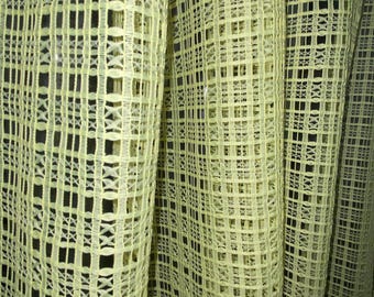 Vintage 60’s mod yellow geometric open weave mesh net shower curtain retro boho MCM decor 67” long