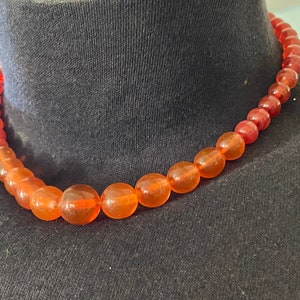 Vintage 50’s red orange glass beaded necklace 8” choker pearl mid century modern pin up glam classic
