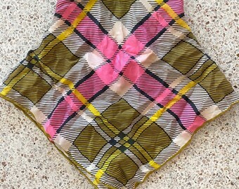 Vintage 50s Plaid Zipper Scarf, Pink & Gold Neckerchief