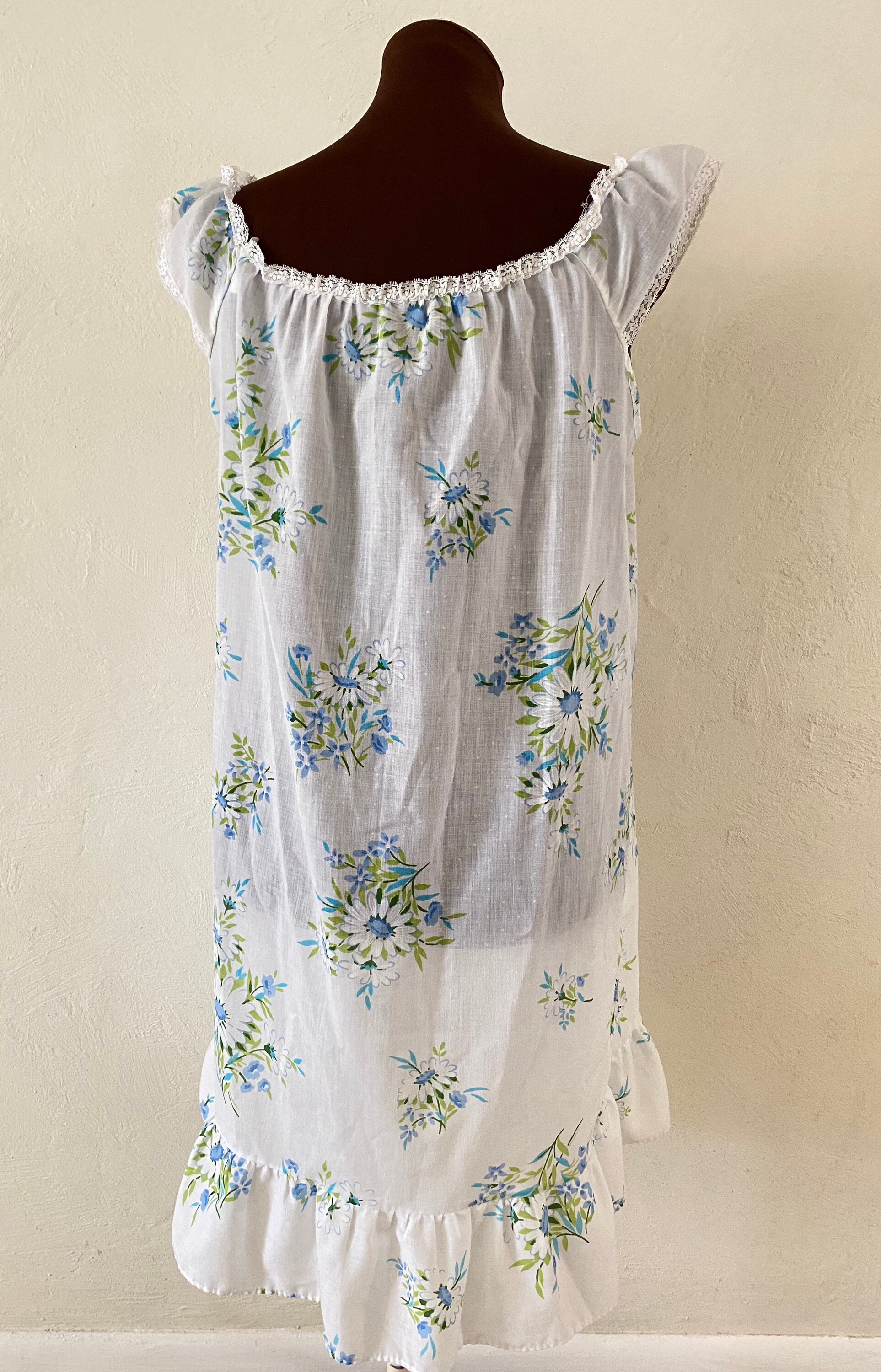 Vintage 50s Plus Size Cotton Nightgown Robe Peignoir Set Nighty Daisy Floral Swiss Dot L XXL 2X