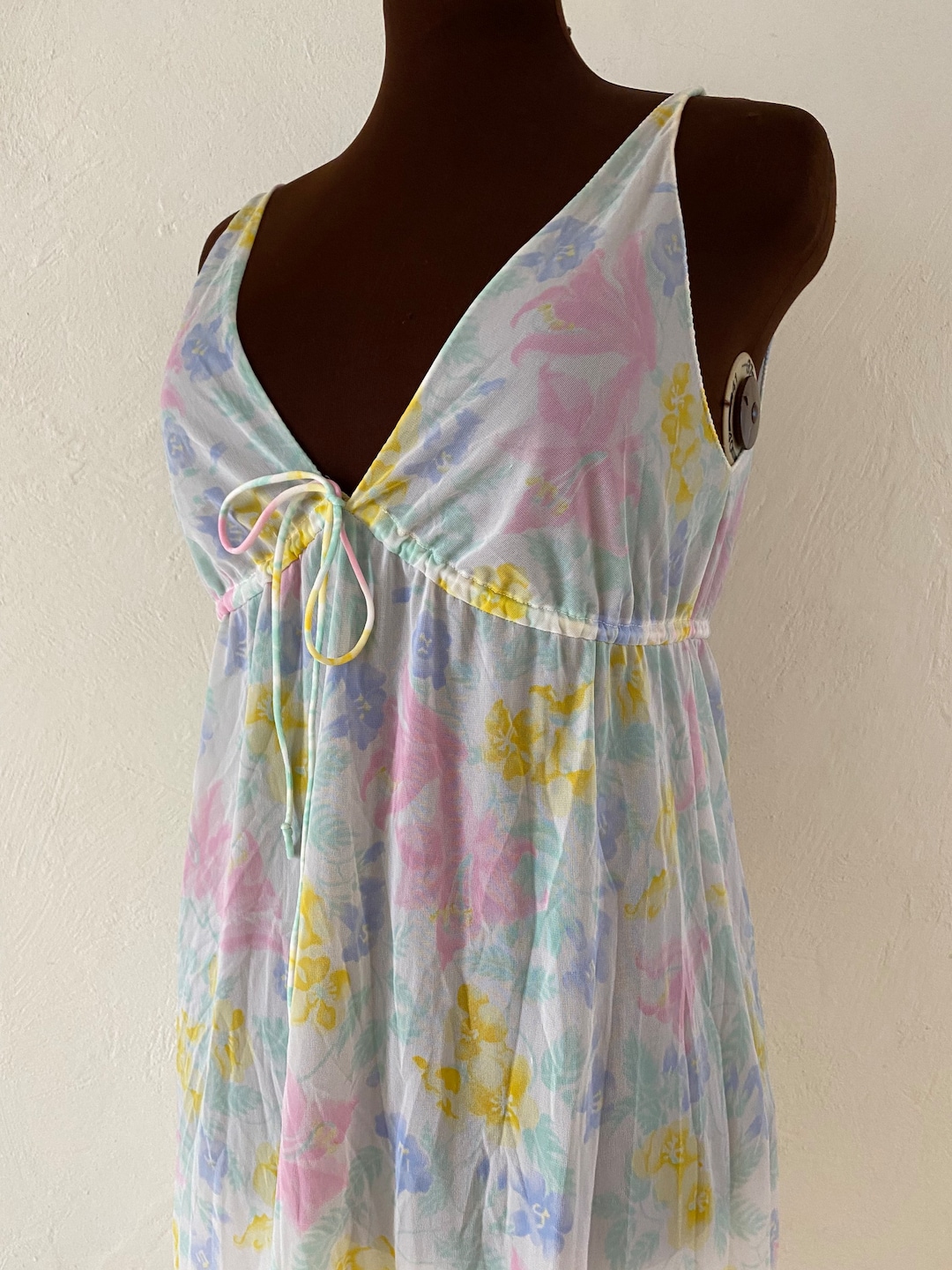 Vintage 60’s Plus Size Mod Nylon Empire Waist Flower Power L 1X 2X ...