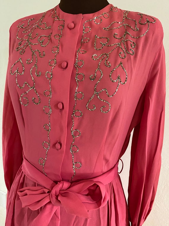 Vintage 40’s pink acetate silver glitter dressing… - image 1