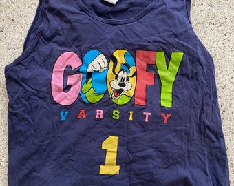 Vintage 90’s Goofy Disney Mickey & Co. plus size varsity tank XL - 2X color block tshirt preppy oversized cartoon tanktop