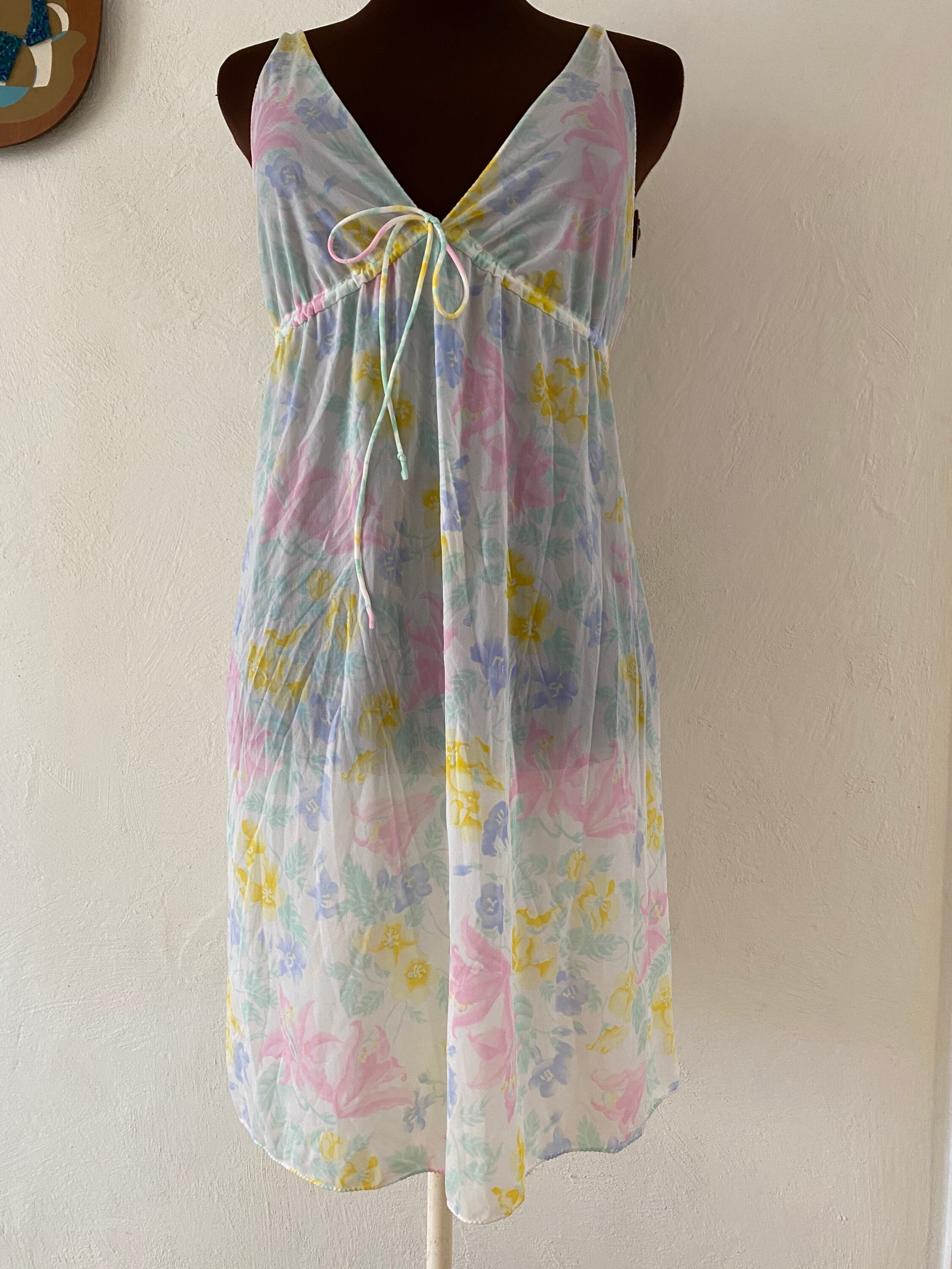 Vintage 60’s Plus Size Mod Nylon Empire Waist Flower Power L 1X 2X ...