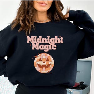 Pumpkin Disco Ball Sweatshirt, midnight magic crewneck, retro disco ball sweater, fun disco pumpkin, halloween disco ball pumpkin sweatshirt