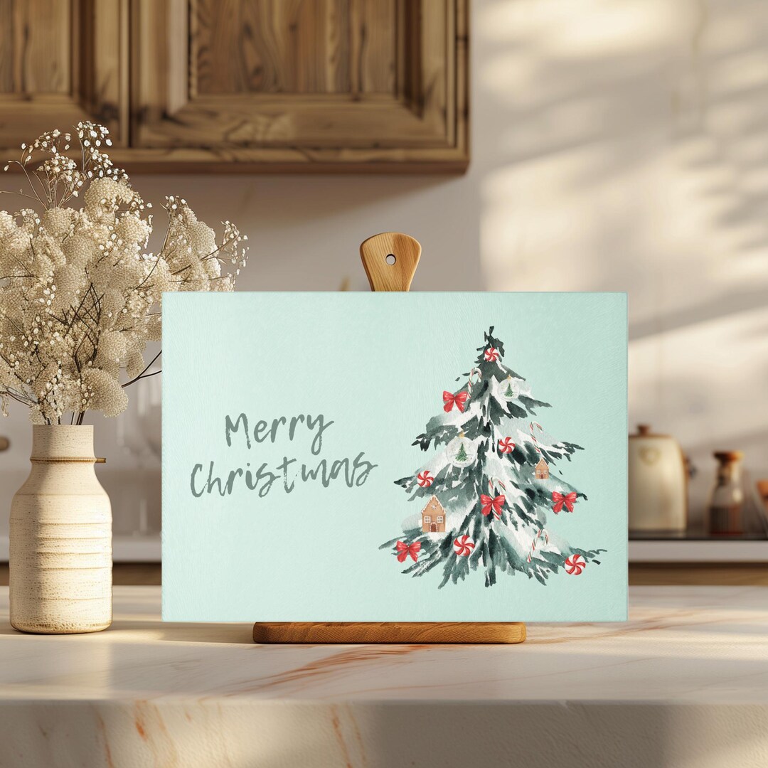 Merry Christmas Tree Glass Cutting Board: Holiday Charcuterie Board - Etsy